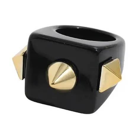iconic mi - Wholesale Cocktail/Statement Ring - Resin Ring with Gold Spikes Black0