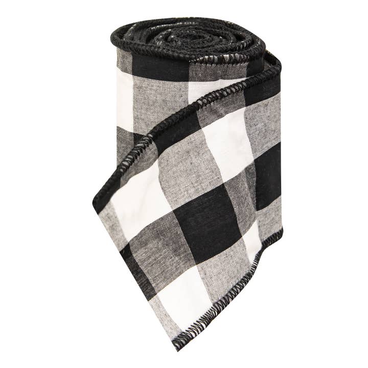 Wired Black & White Buffalo Check Ribbon, 3" x 9 Ft. for wholesale by Col House Designs
