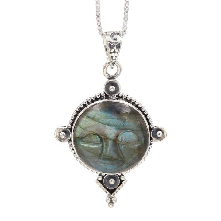 Ciondolo scolpito a forma di luna in labradorite, gioielli in argento 925 con gemme per la vendita all'ingrosso da parte di Jay Jools