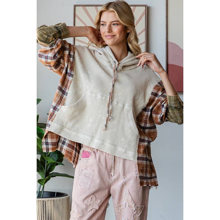 Oli&Hali – wholesale Hoodie - Dam – TVÄTTAD TYGBLANDAD HUVTRÖJA MED RUTIGT MÖNSTER8