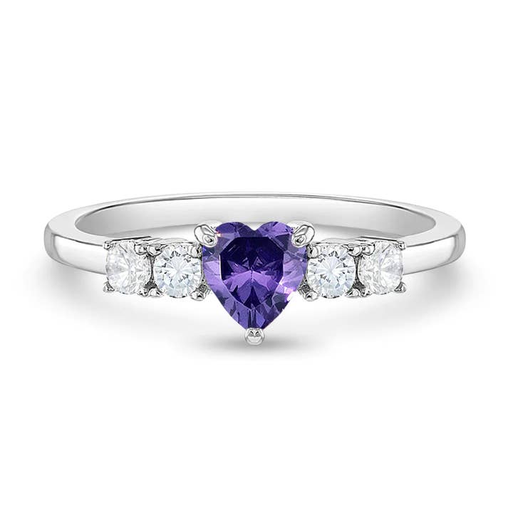 Anello per bambini con cuore CZ chiaro e viola taglia 2-5 - Argento sterling per la vendita all'ingrosso da parte di In Season Jewelry