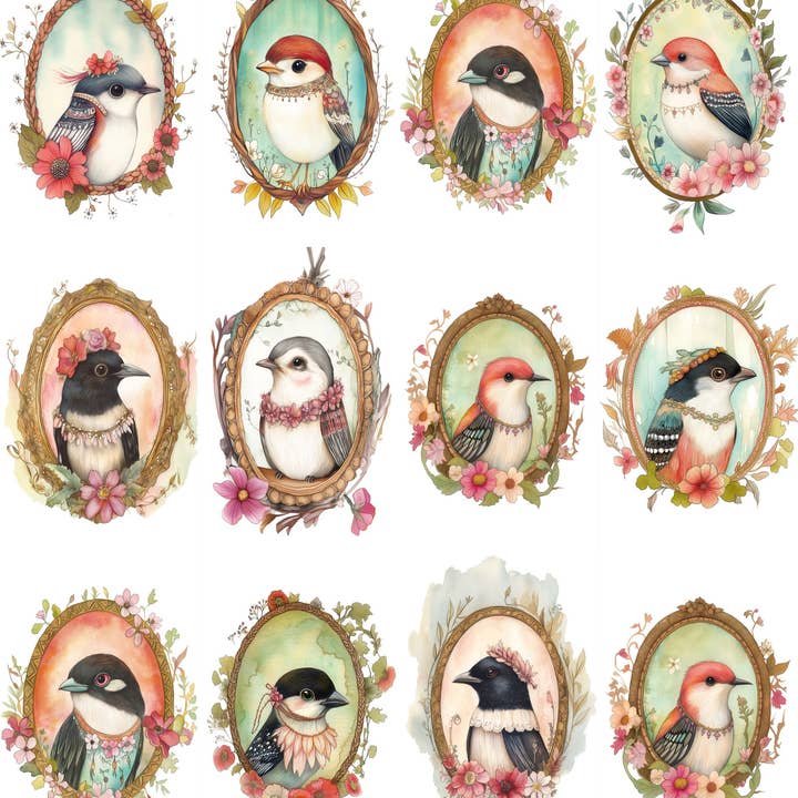 Bird Portrait | Decoupagerispapper | 12 motiv | A5 för wholesale av Craft Kreatively