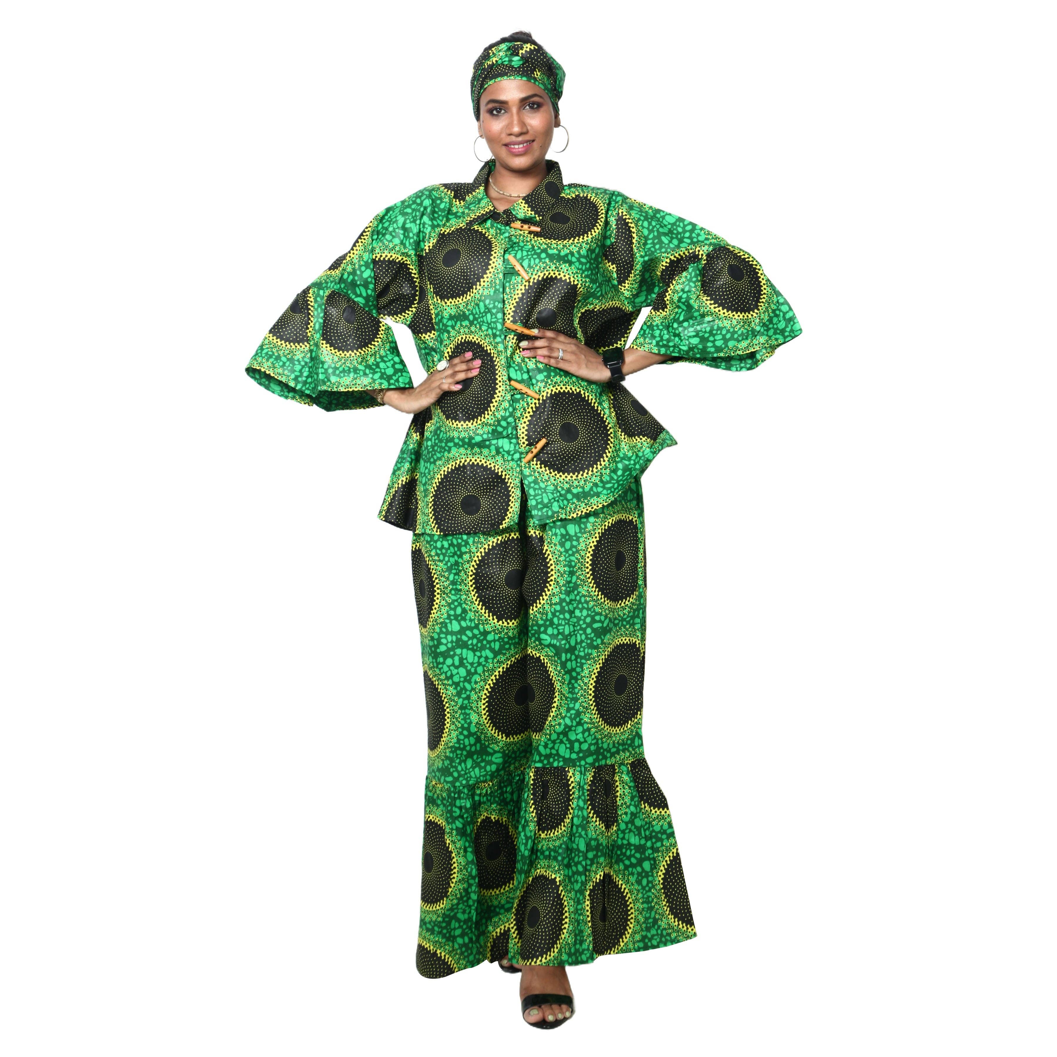 African Stars - Vente Ensemble haut et pantalon (PAS d'intérieur) - Femme - Ensemble Chemisier Femme et Pantalon Palazzo -- Imprimé FI-405012