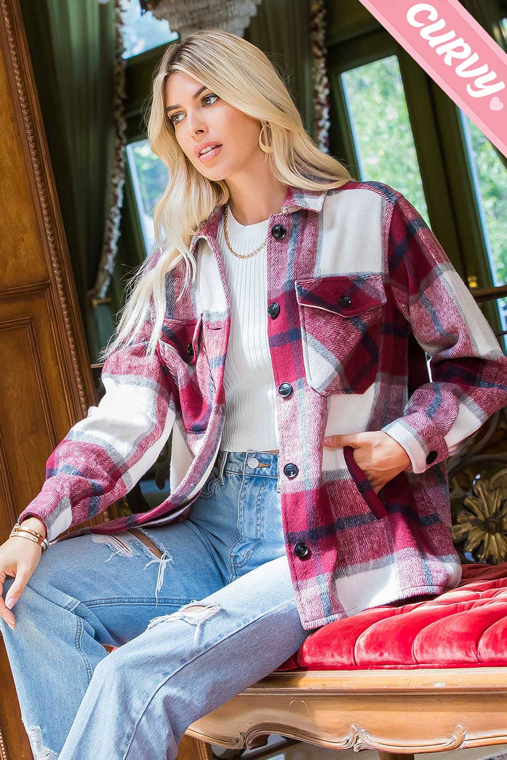 Sweet Lovely by Jen - Wholesale Shirt Jacket/Shacket - Women's - OUTERWEAR PLUS SIZE  FLANNEL  SHACKET 41