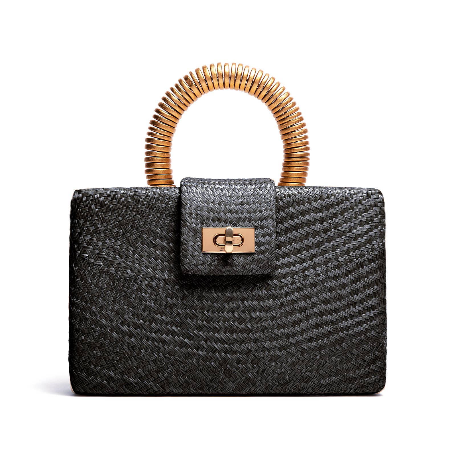 Soli & Sun - Wholesale Clutch Bag - Women's - Black Straw Clutch | Gold Bead Handle | Vacation Luxury1