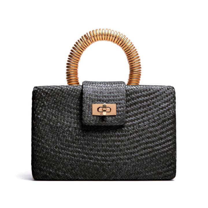 Soli & Sun - Wholesale Clutch Bag - Women's - Black Straw Clutch | Gold Bead Handle | Vacation Luxury1