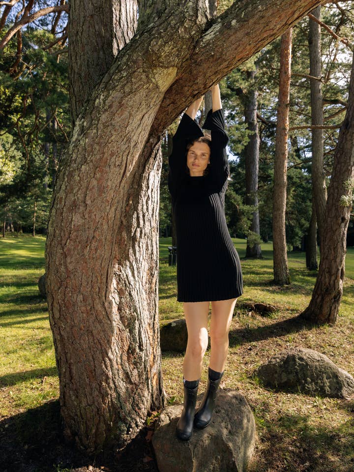 Aušra: Black Cotton Mini Dress for wholesale by The Knotty Ones