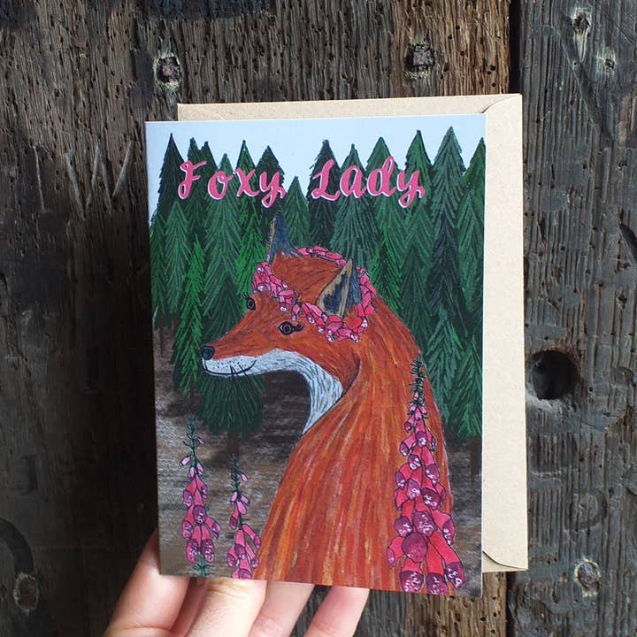 Foxy Lady greeting card for wholesale by Alice Draws The Line