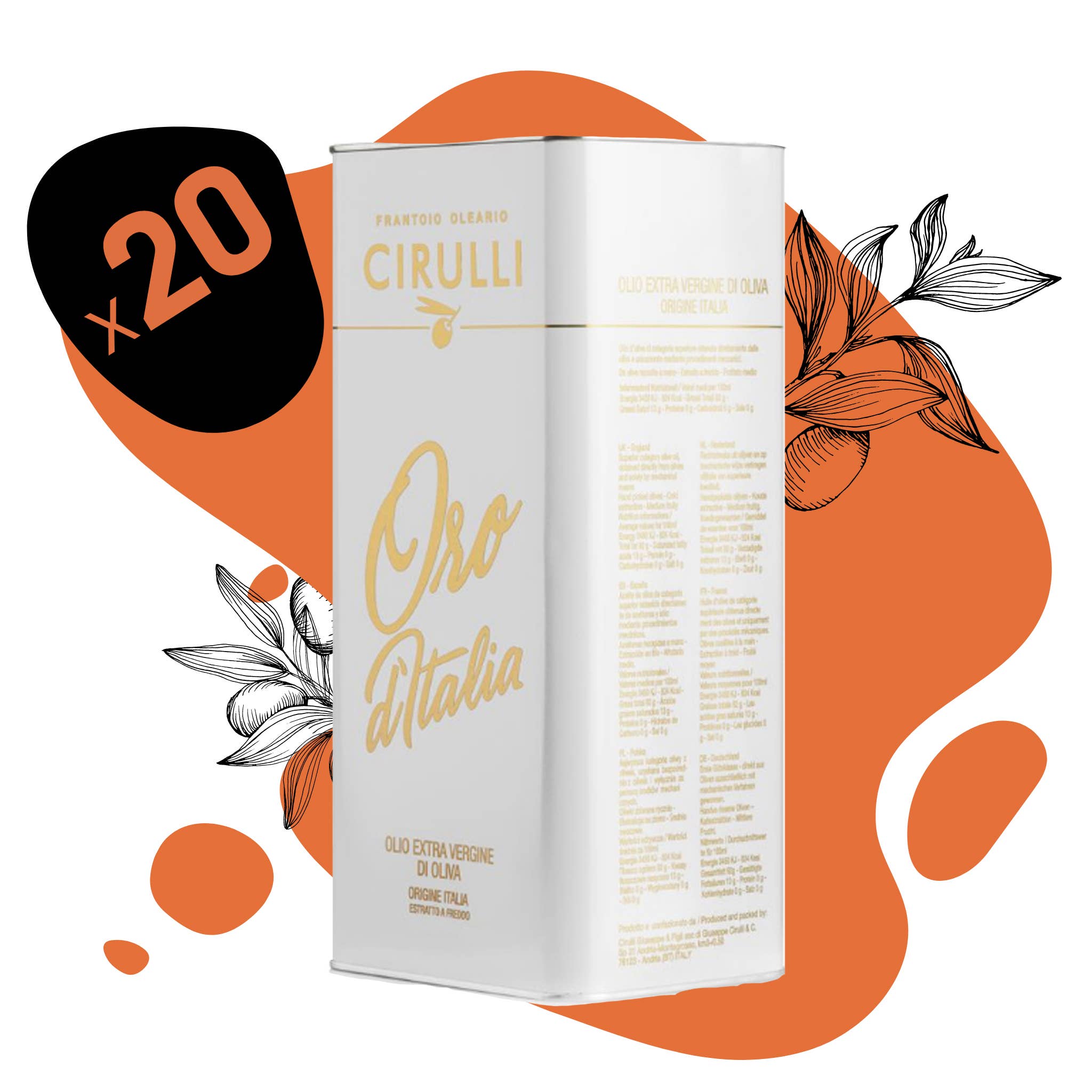 Olio Cirulli – wholesale Olivolja – 20 burkar EVO-olja • 20 X 3 liter