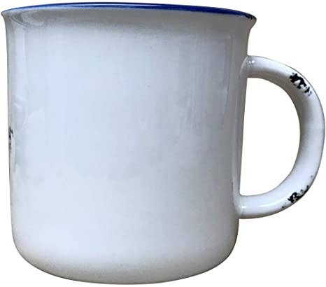 Sweetgum Studio - Wholesale Coffee Mug - Stoneware Distressed Mug with Blue Trim 14 oz.4