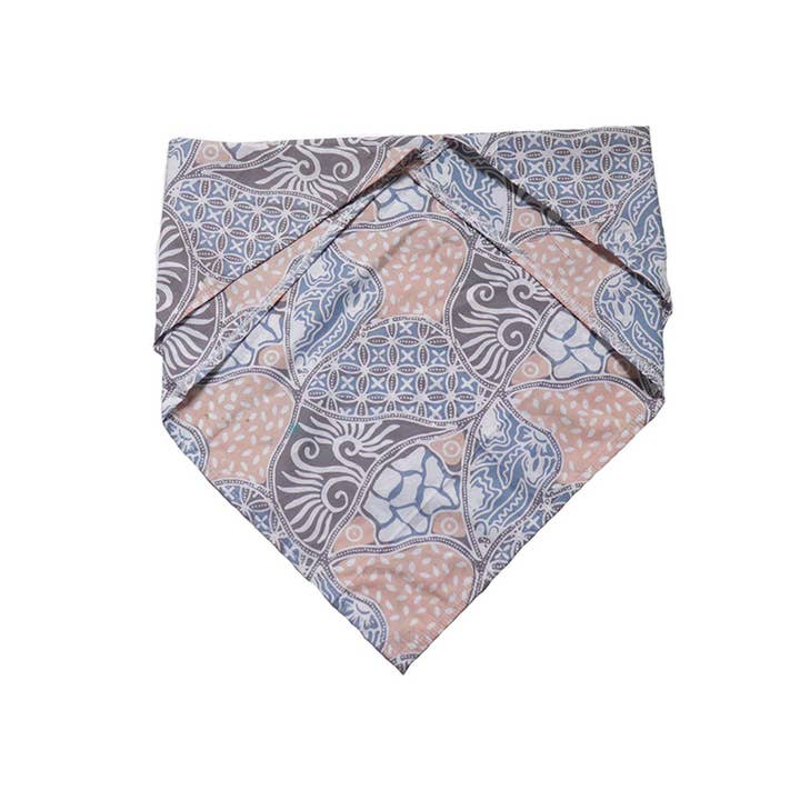Kasih Co-op - Wholesale Bandana - Unisex - Hand Dyed Batik Bandana Blue Gray, Hand Stamped 100% Cotton