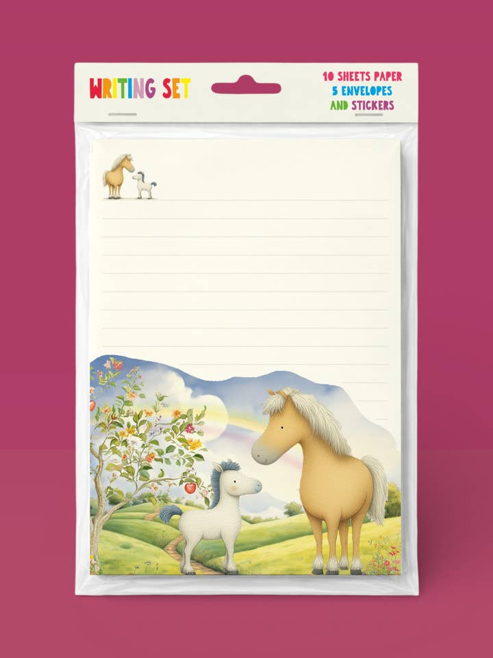 Writing Set, Farm Pony and Horse + stickers. Whimsical fun. for wholesale by Under the Oak Tree