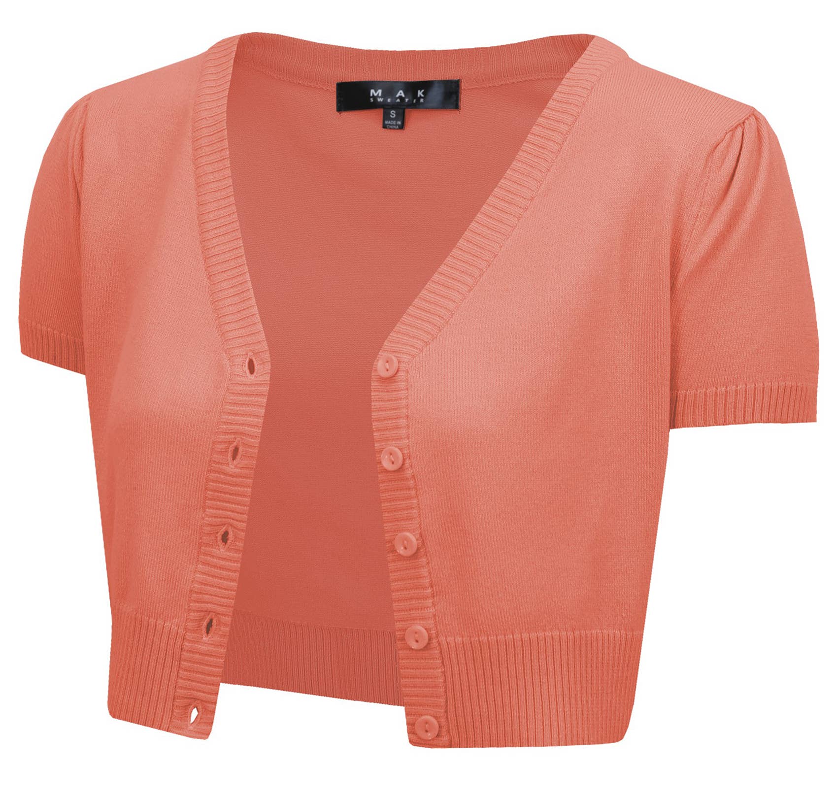 Mak - Vente Cardigan – femme - Cardigan boléro court à manches courtes bouffantes et col en V HB21378