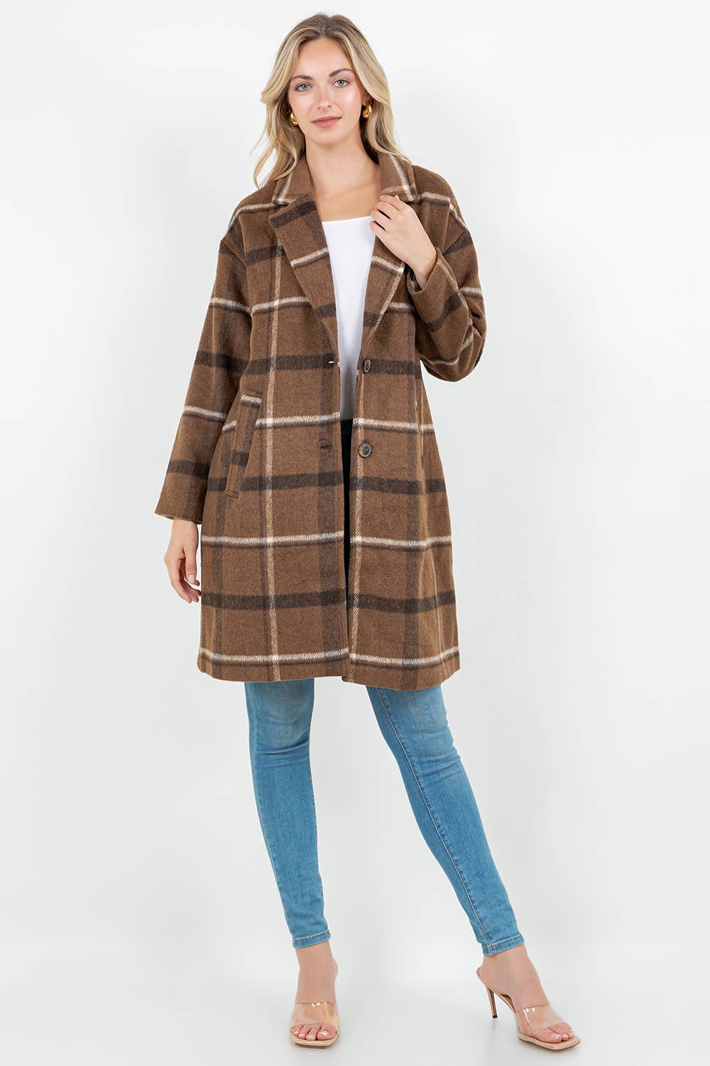Veracci - Wholesale Coat - Women's - Relaxed Fit Wooly Paid Duster Jacket - Coat7