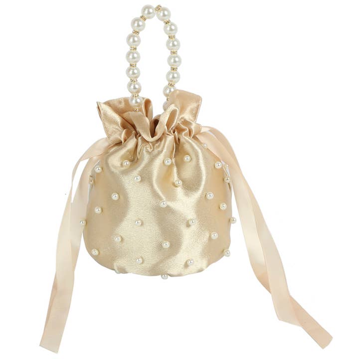 Oblige by G - Wholesale Clutch Bag - Women's - Pearl Satin Drawstring Pouch Bag GMS-00794