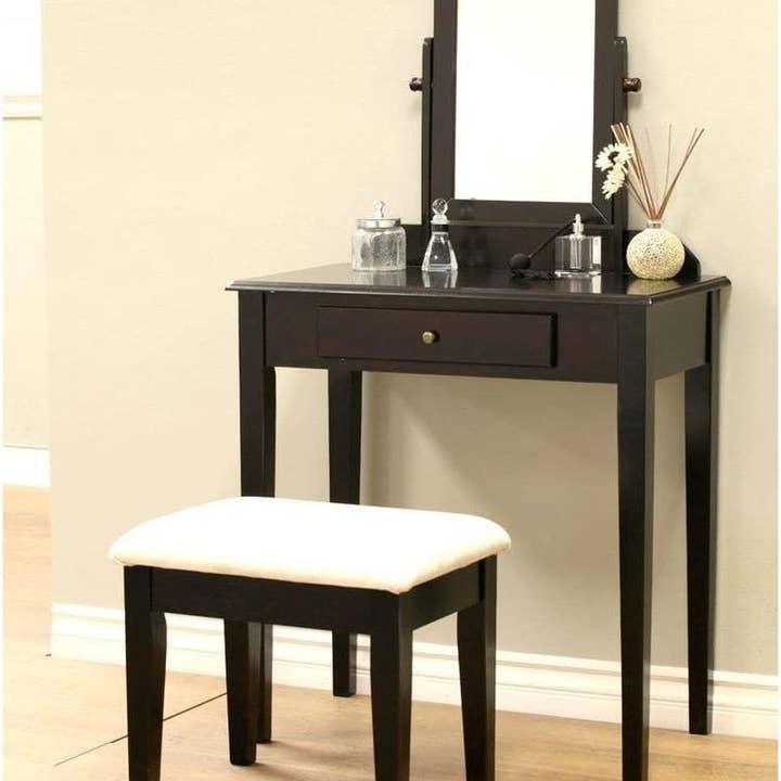 Espresso Transitional Vanity Set with Mirror, Stool (Espresso) for wholesale on Faire