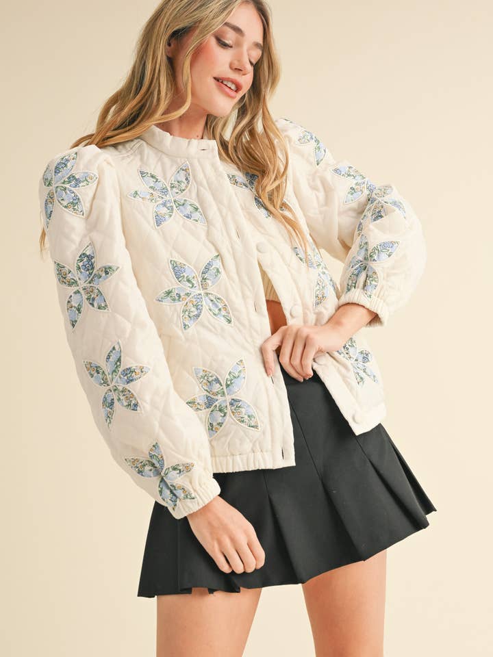 &MERCI - Wholesale Jacket - Women's - QUILTED JACKET WITH FLORAL PATCHWORK MJK33005