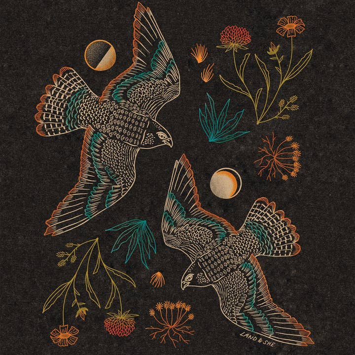Land & She - Wholesale Art Print - Falcons and Foliage
