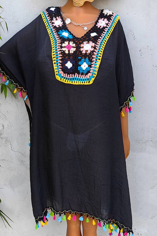 UNISHE – wholesale Kimono – Women's – Crochet Knit Lace Splicing Fringe Kimono OYM0523