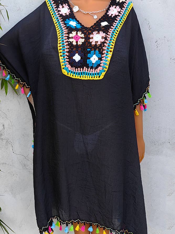 UNISHE – wholesale Kimono – Women's – Crochet Knit Lace Splicing Fringe Kimono OYM0523