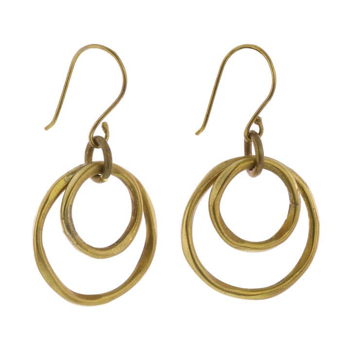 Gemini Earrings, Round, Sm - Brass - Brass for wholesale by HomArt