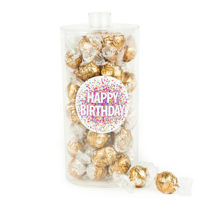 Joyeux anniversaire Confetti Lindt Canister pour la vente par Just Candy