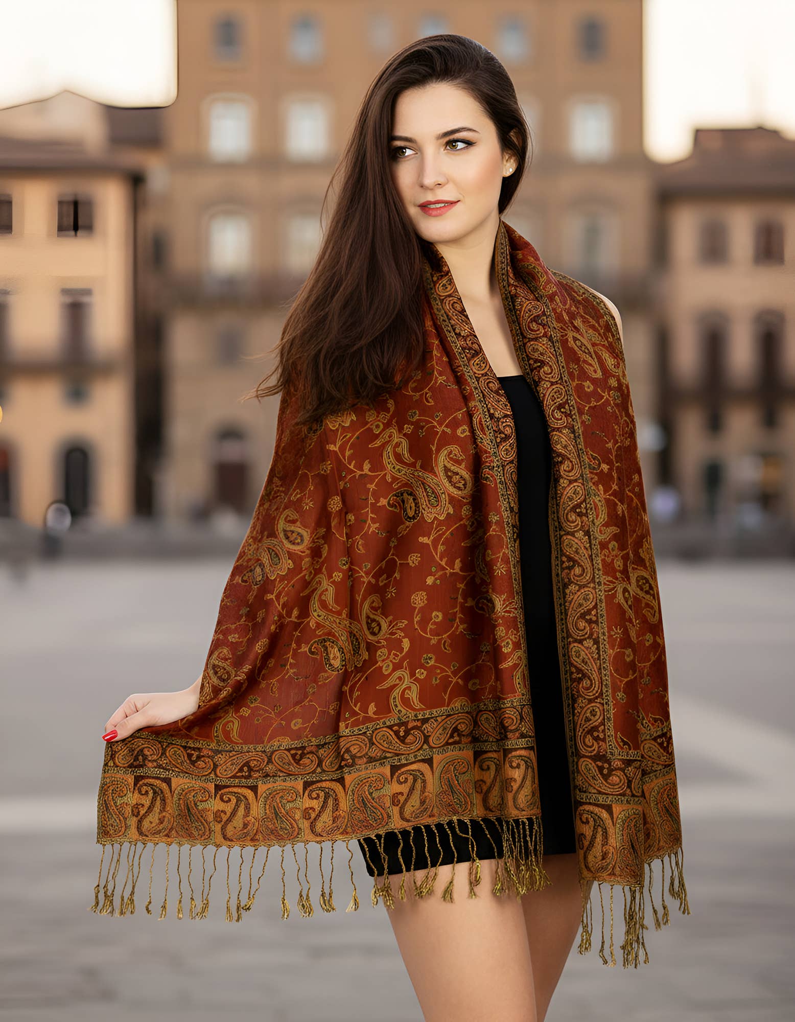 SERENITA - Wholesale Scarf - Women's - Jacquard Line Paisley Pashmina Scarf Reversible Shawl Wrap6