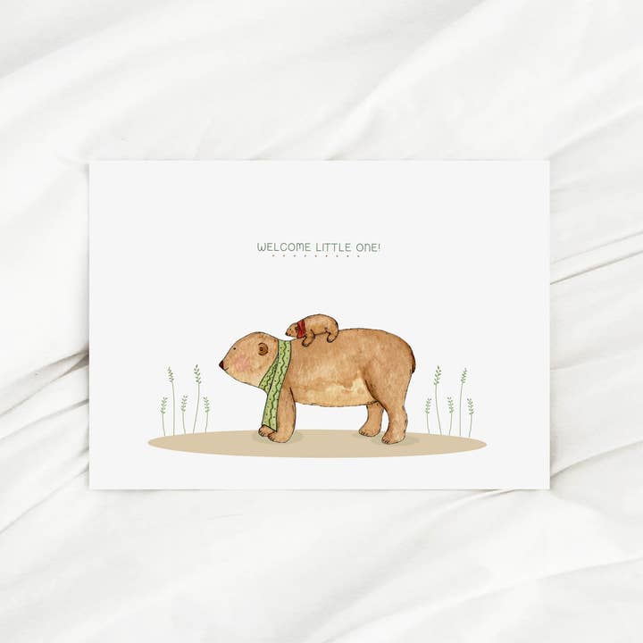 Geburtskarte Bär Welcome Little One für den Großhandel von Diana Marc Illustration