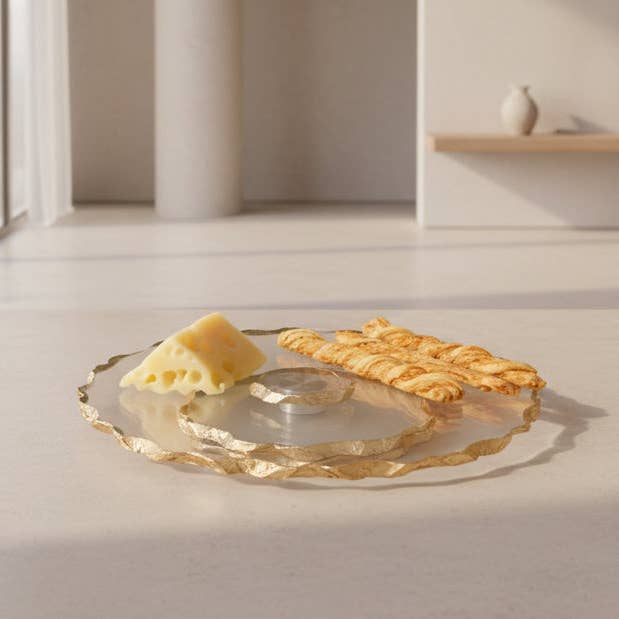 Badash - Wholesale Platter - Gold Leaf Chiseled Edge 13" Turning Platter1