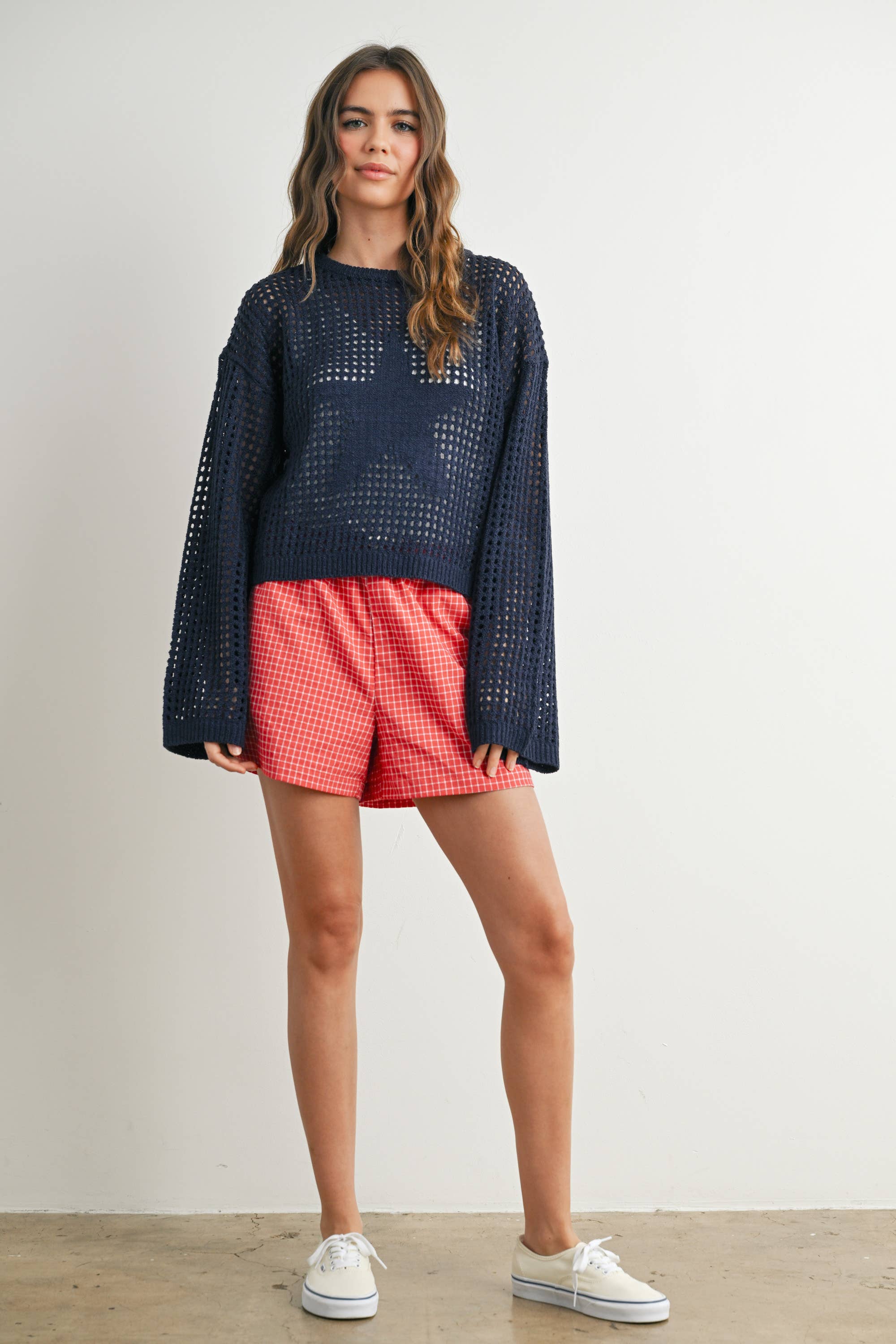 BUTTERMELON - Wholesale Knit Sweater - Women's - Crew Neck Crochet Sweater - BMW76338