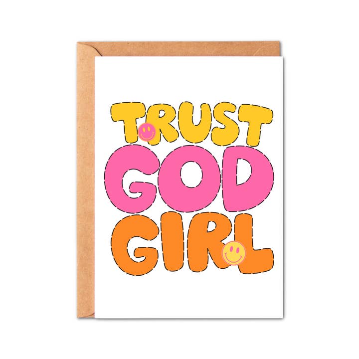 90s Trust God Girl Retro Religious Greeting Card for wholesale by Simply Crafty