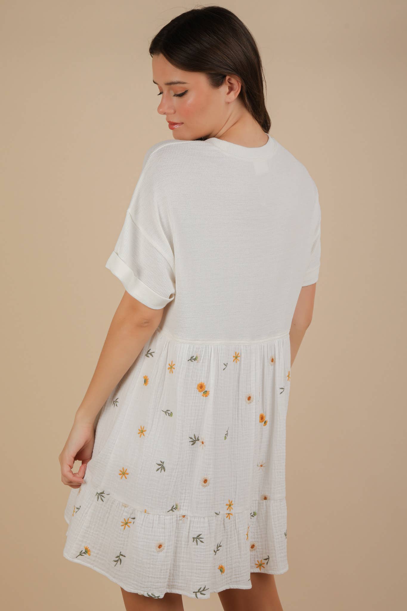 VERY J - Wholesale Dress - Women's - ND31718-Oversized Floral Embroidered Knit Mini Dress5