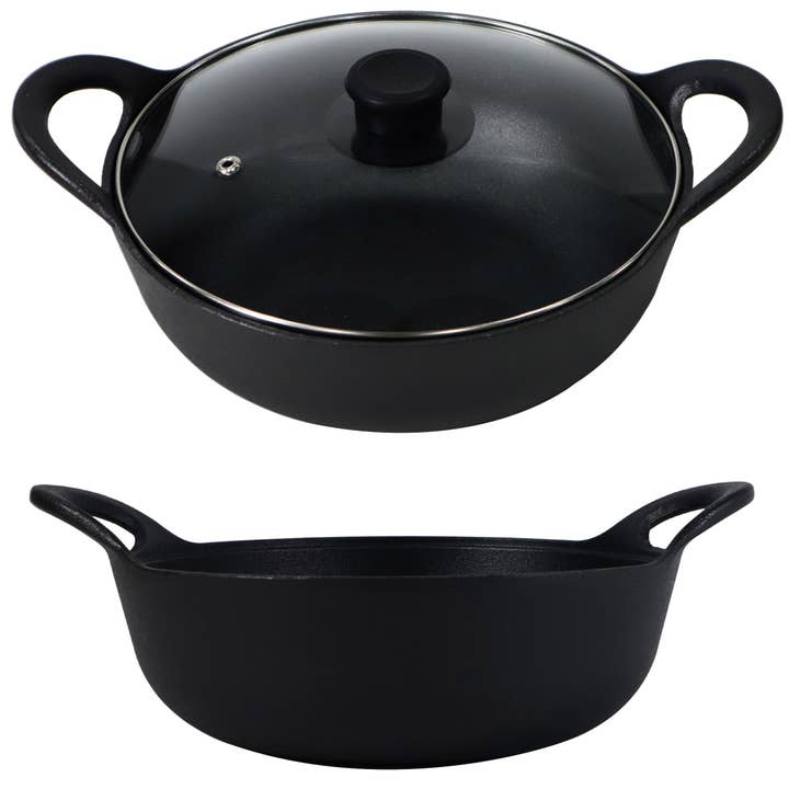Gietijzeren Balti braadpan met glazen deksel voor wholesale door Crucible Cookware