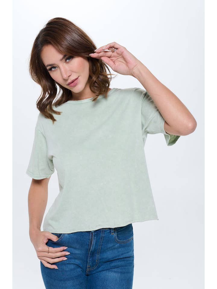 Knit Riot - Wholesale Knit top – Women's - Blank Mineral Washed Cropped Tee6