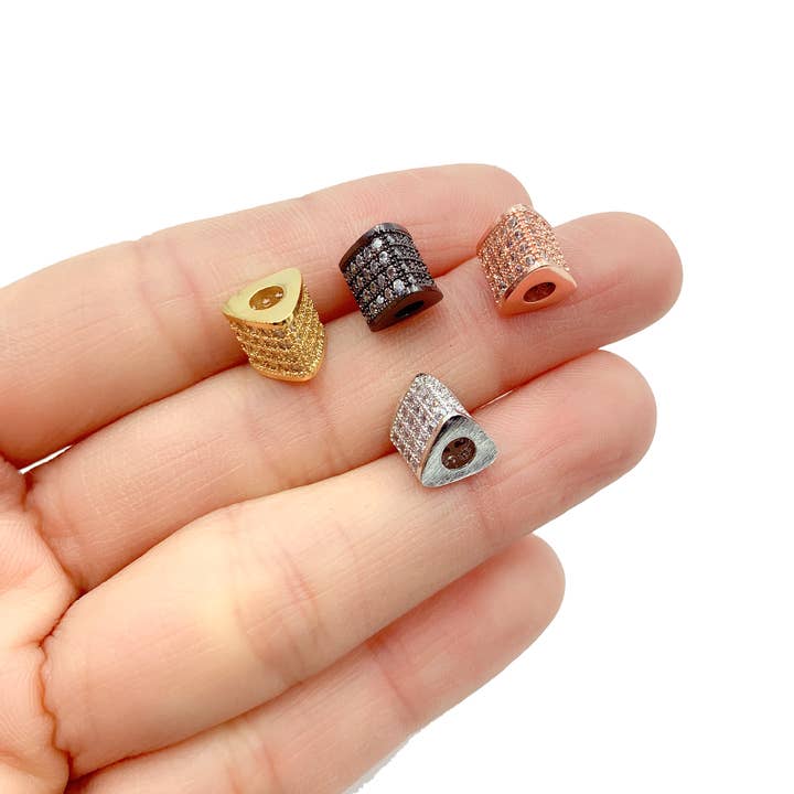 Beads Creation - Wholesale Individual Charm/Pendant - Gold Filled Triangle Tube Spacer Beads CZ Micro Pave, BD029