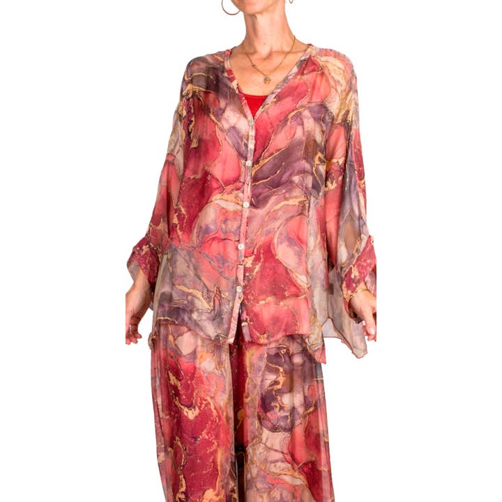 2 Piece Marble Print Button Down Blouse for wholesale by Gigi Moda