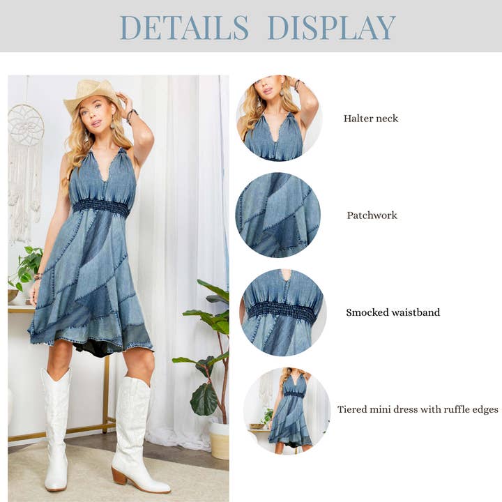 Young Threads - Wholesale Jurk - Dames - BabyDoll westernjurk met halterhals en asymmetrische opgenaaide onderkant8