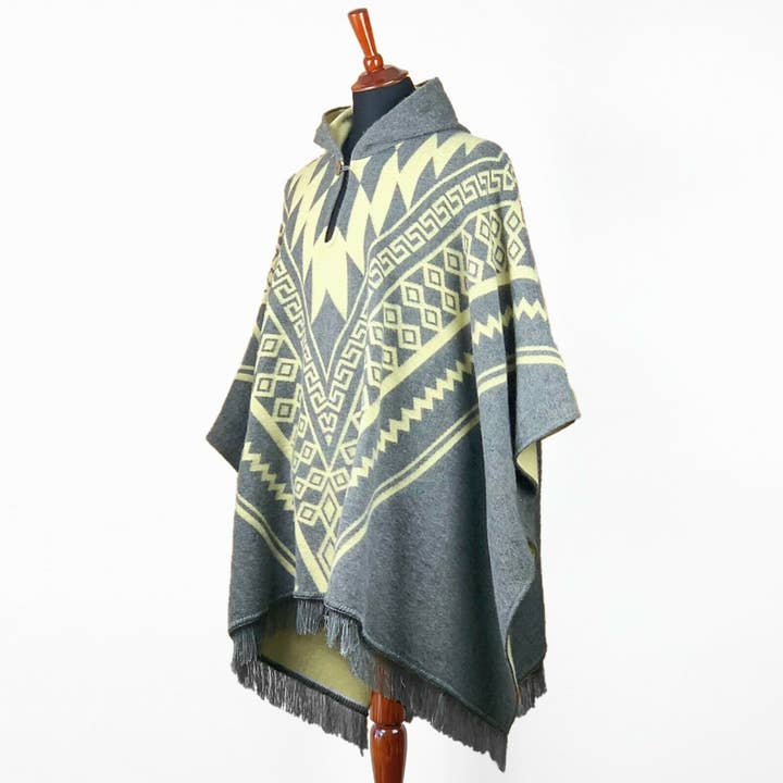 Baby Alpaca wool Unisex Hooded Poncho Pullover XXL - Aztec for wholesale by ECUALAMA