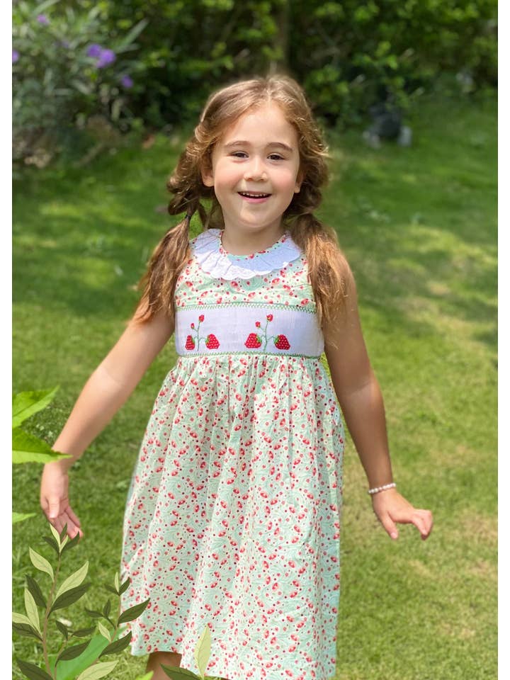 Angeline Kids – wholesale Dress – Kids – Baby Girls Spring Summer Strawberry Hand Smocked Dress