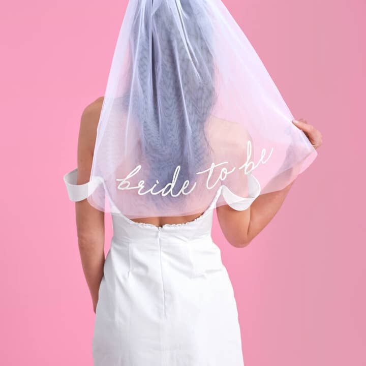 xo, Fetti - Wholesale Veil - Women's - Bride To Be Embroidered Veil | White Bridal Shower, Bach5