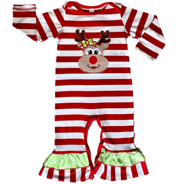AnnLoren - Wholesale Jumpsuit - Baby - AnnLoren Baby Girls Christmas Romper Reindeer Red Stripes5