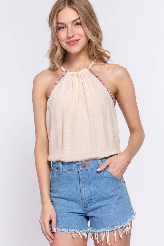 Active Basic | Active USA - Vente Chemisier – femme - Top en gaze flammé à col nu avec bande Cluny Tape8