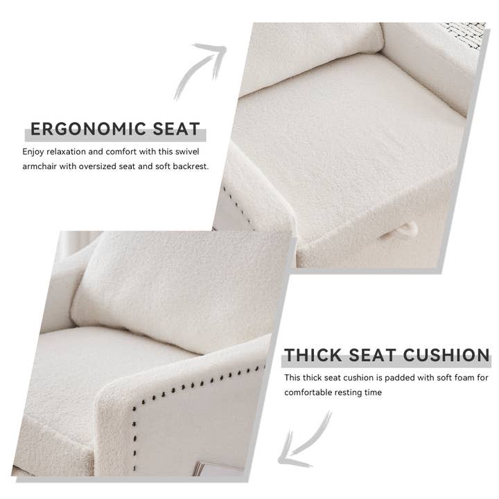 39F Inc. - Wholesale Chair - 360° Swivel Accent Chair with Rivets and Storage - Ivory5