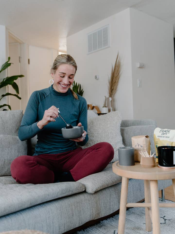 Slate Merino Wool Isostatic T-Neck Top for wholesale on Faire8