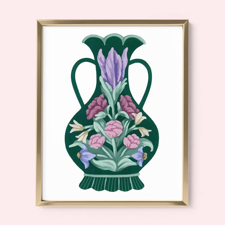 Dark Green Vase with Flowers Mini Art Print for wholesale by Mia Whittemore