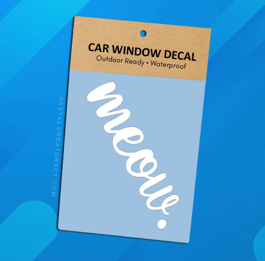 Coastal Creators of Connecticut - Wholesale Sticker - Cat Meow White Vinyl Car Window Sticker Decal (Packaged)1