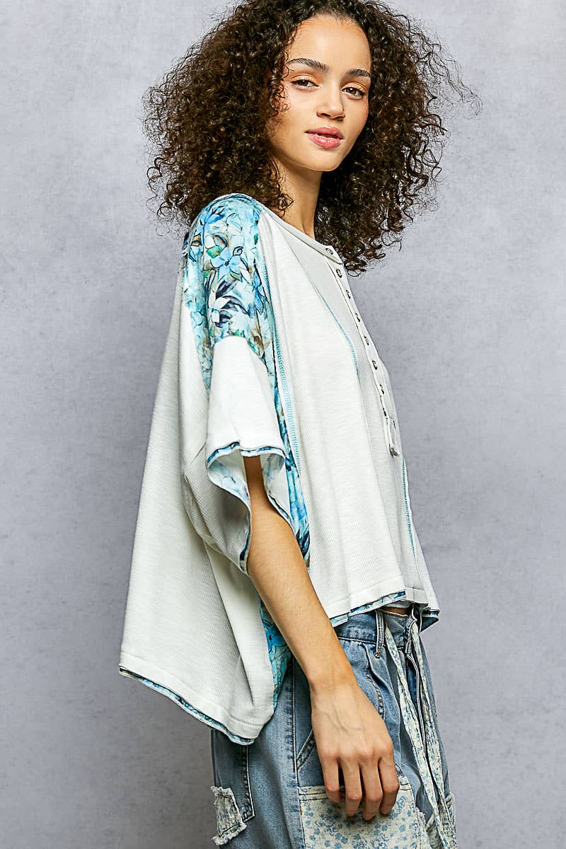 Pol Clothing - Wholesale Knit Top - Women's - Floral Print Patch Button Down Short Sleeve Top12