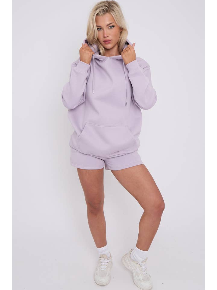 Stylewise Direct - Vente Ensemble de vêtements d'intérieur – femme - Ensemble surdimensionné à capuche et short en polaire