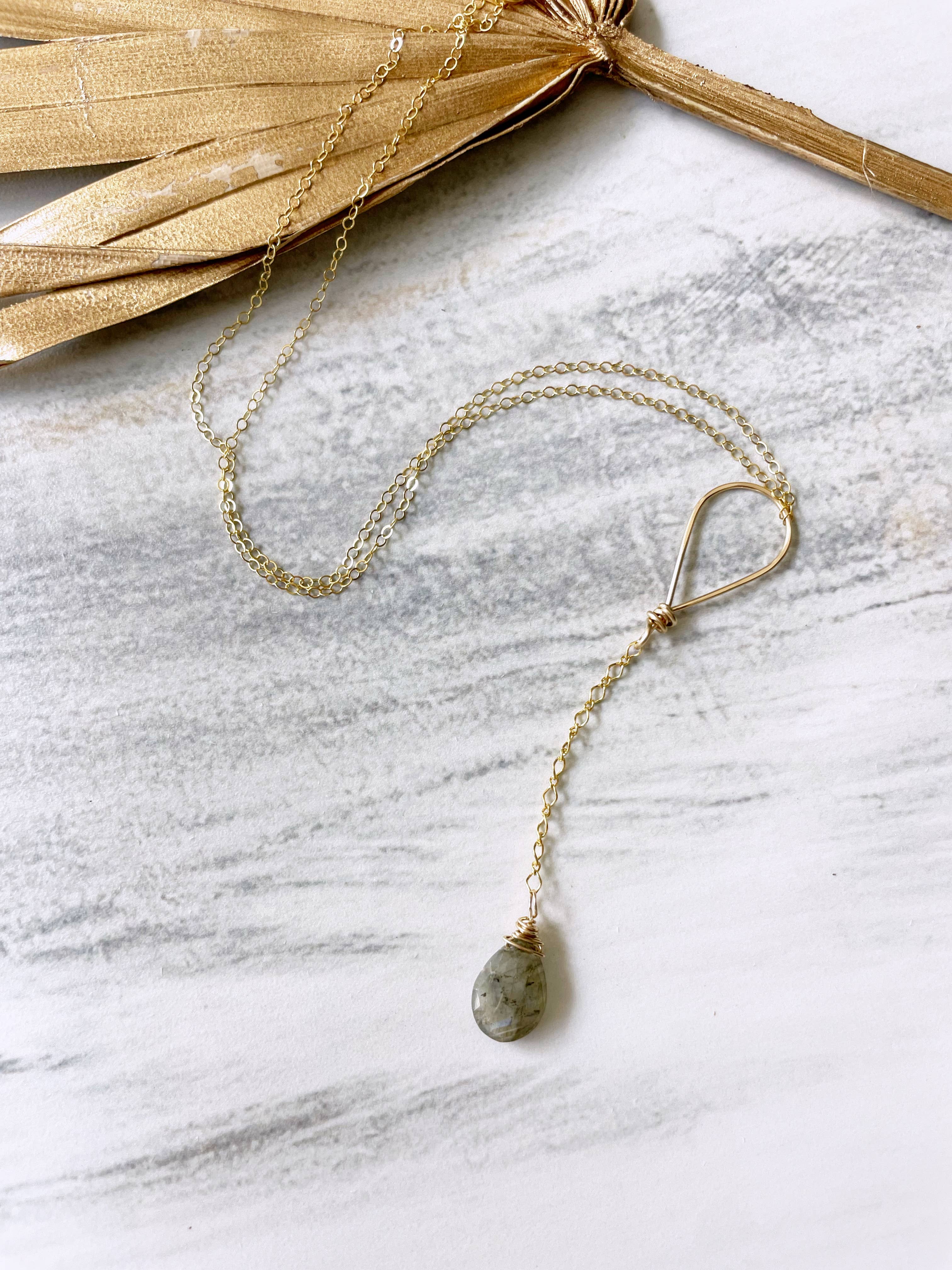 Quinn Sharp Handmade - Wholesale Pendant/Charm Necklace - 16" Y-Necklace With Moonstone/Labradorite Drop1