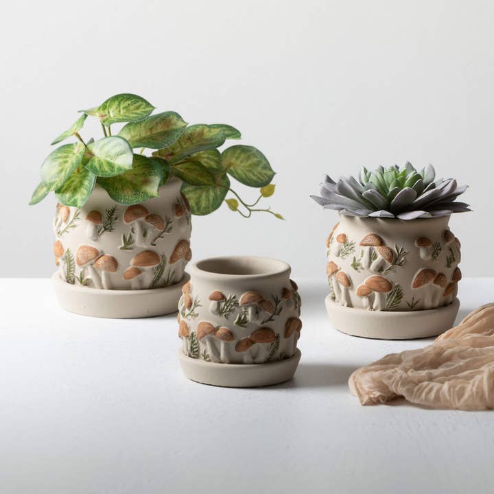 Sullivans Home Decor - Wholesale Plant Pot - Organic Mushroom Planter Set O